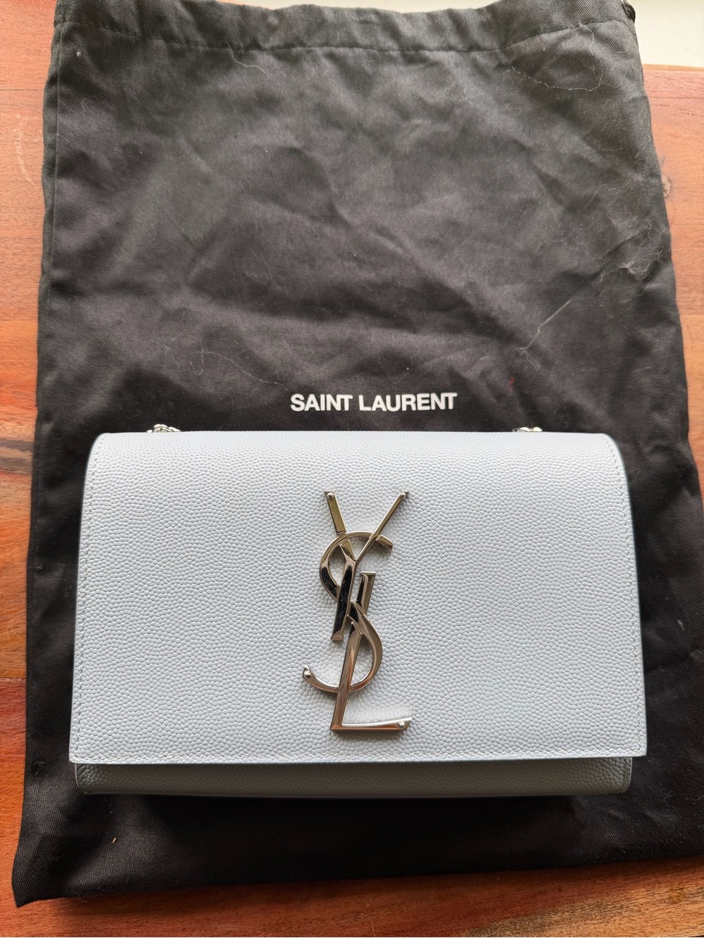 Saint Laurent Small Kate Pale Blue YSL Monogram